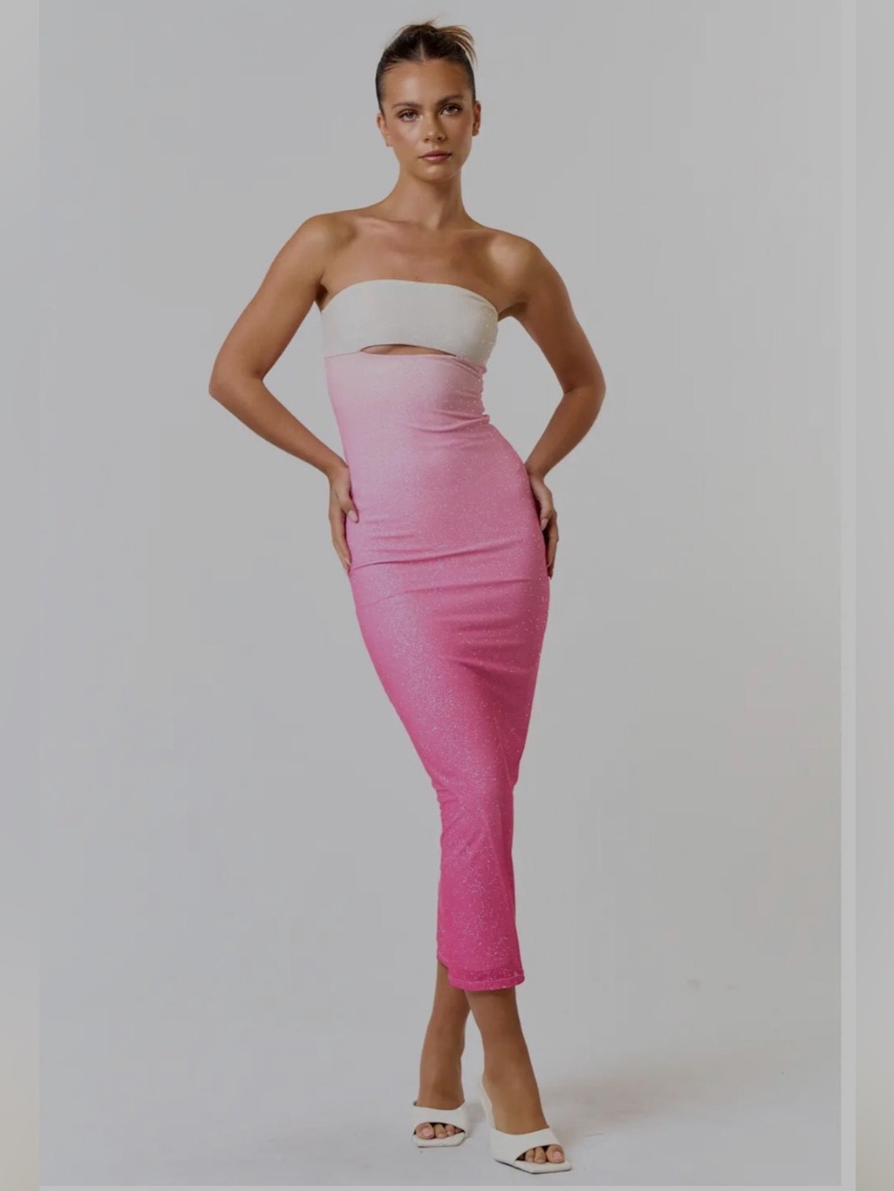 Strapless Pink Ombre Midi Dress